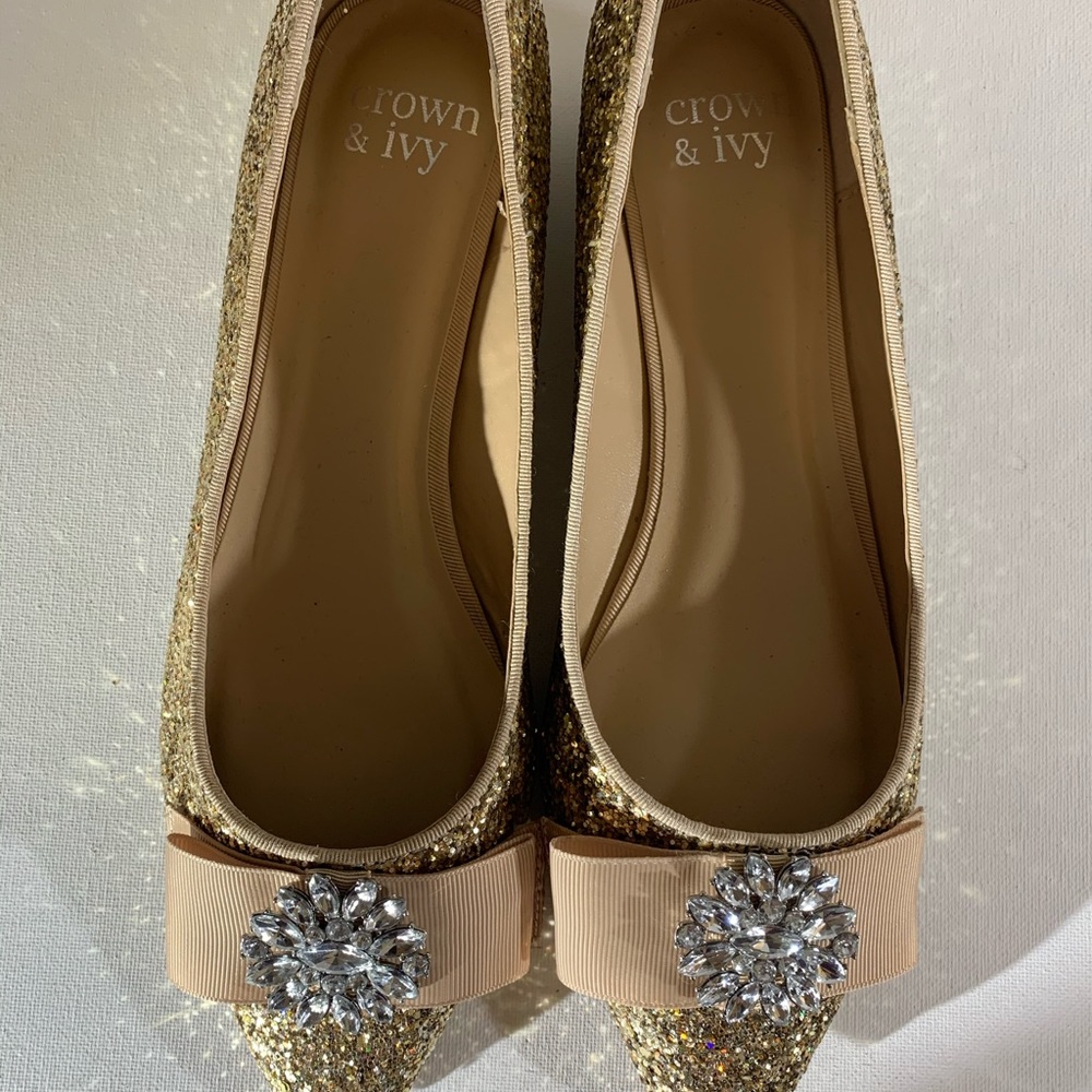 Crown & Ivy Addison Gold Sparkle Flats Size 8 - Picture 4 of 8